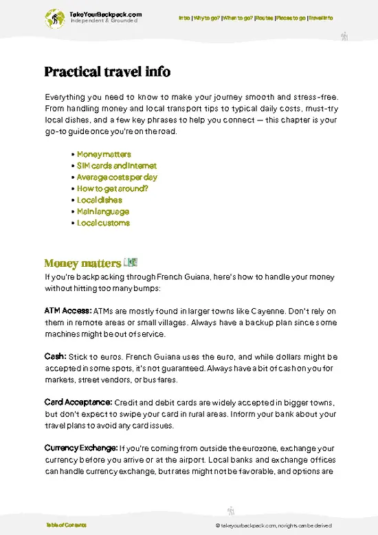 example page 7 from our offline Travel Guide for French Guiana